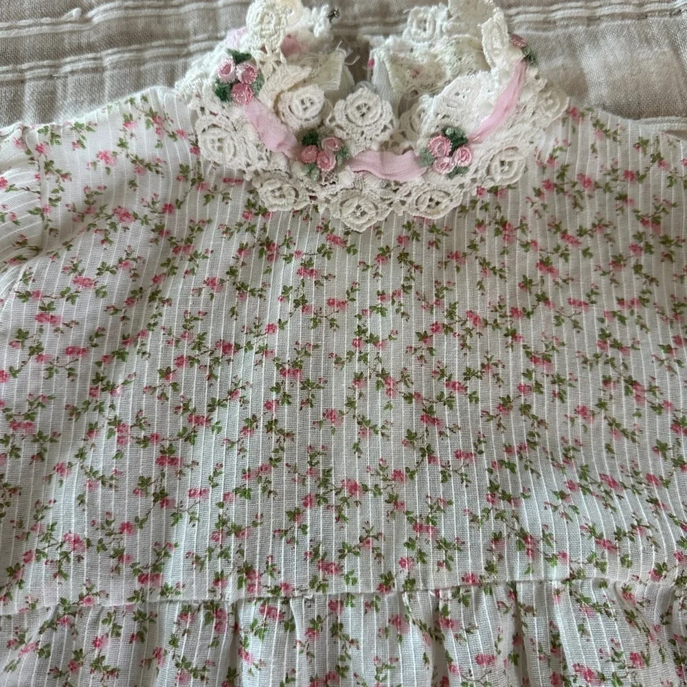 Vintage Floral Kids Nightgown - Pink and White